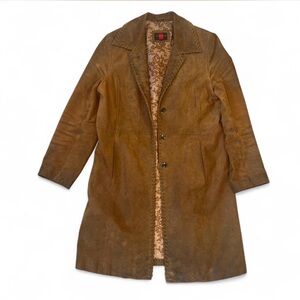 Gallery Vtg Distressed Tan Leather Trench Coat